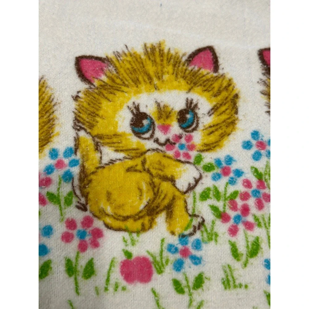 MCM Babycare Receiving Blanket White Vintage Yellow Kitten Floral Print USA